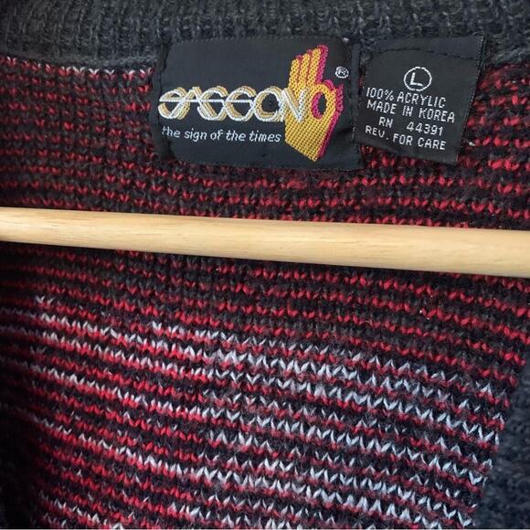 Vintage Plaid Cardigan Large Jacquard Knit VNeck 80s Sasson - Picture 14 of 15